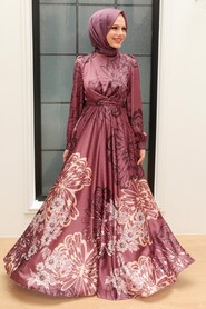 Dark Dusty Rose Hijab Evening Dress 3432KGK - Thumbnail