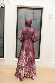 Dark Dusty Rose Hijab Evening Dress 3432KGK - Thumbnail