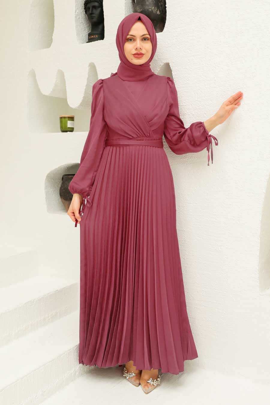 Dark Dusty Rose Hijab Evening Dress 3452KGK