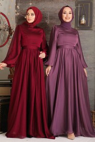 Dark Dusty Rose Hijab Evening Dress 5215KGK - Thumbnail