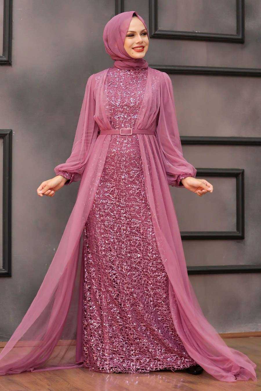 Dark Dusty Rose Hijab Evening Dress 5383KGK