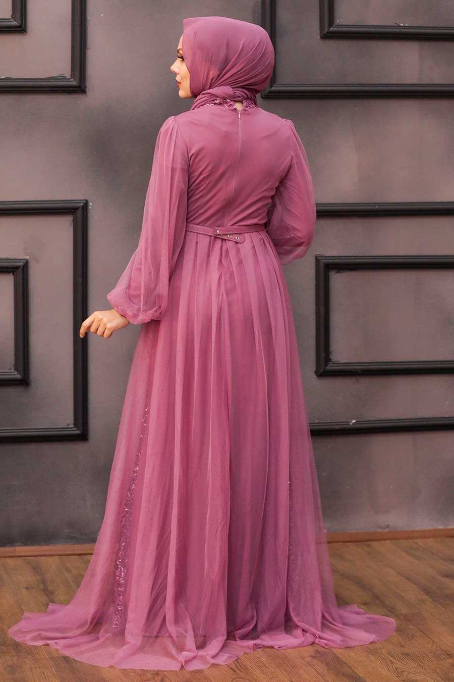 Dark Dusty Rose Hijab Evening Dress 5383KGK