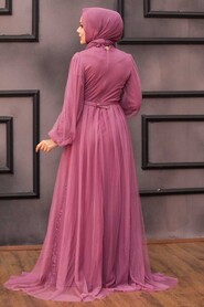 Dark Dusty Rose Hijab Evening Dress 5383KGK - Thumbnail