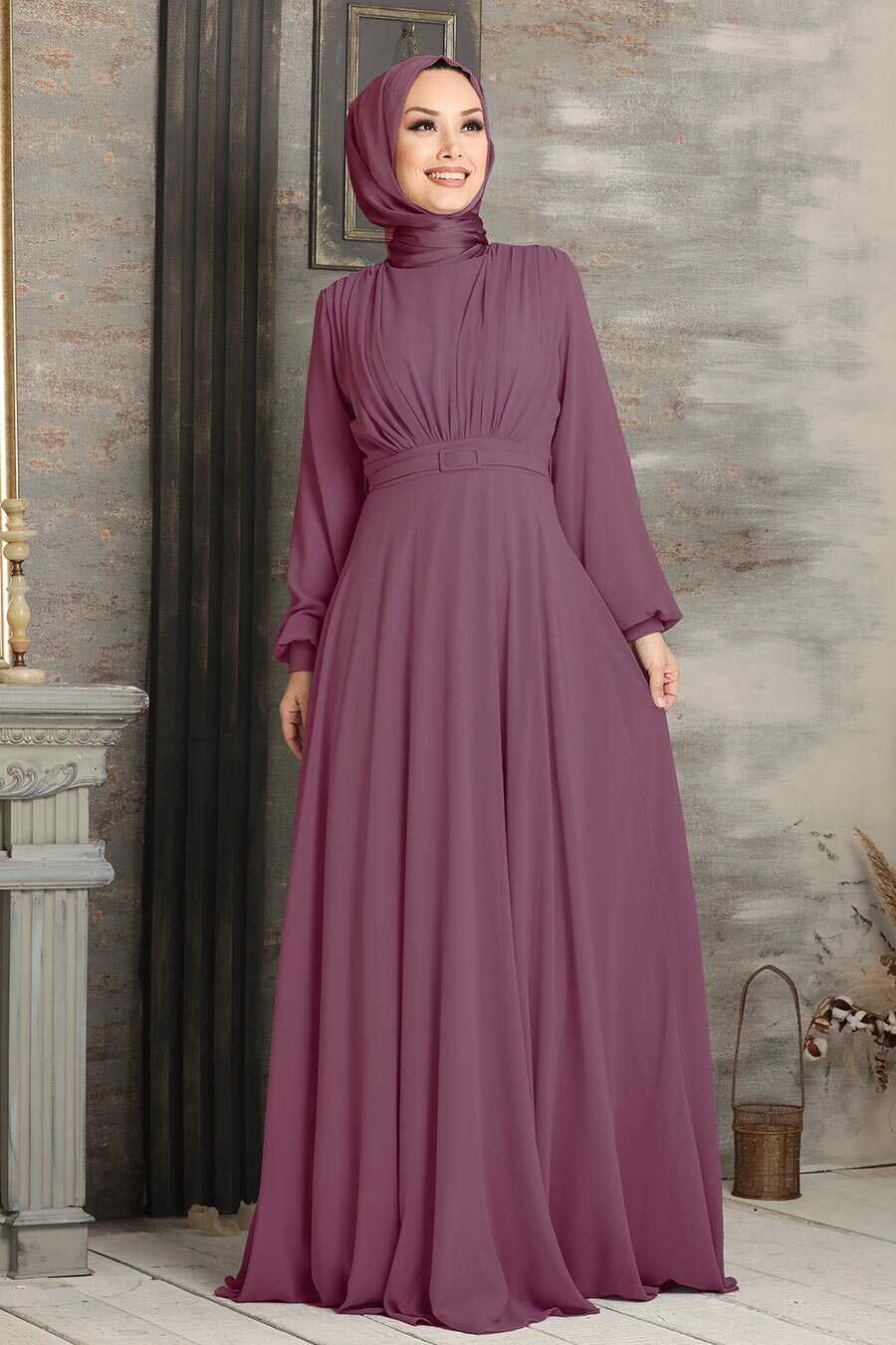 Neva Style - Plus Size Dark Dusty Rose Islamic Clothing Evening Dress 5422KGK