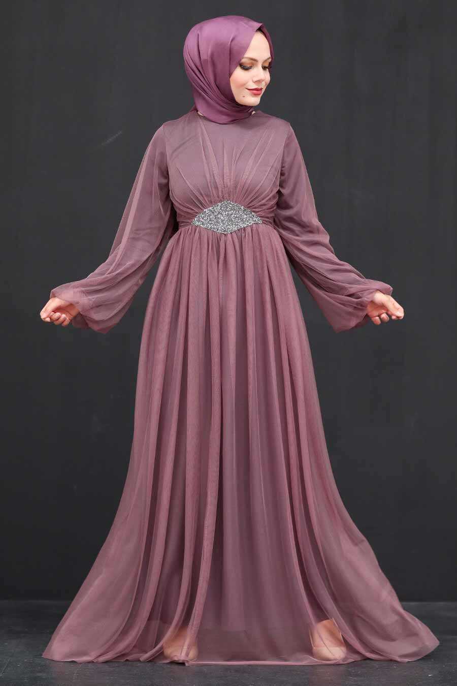 Dark Dusty Rose Hijab Evening Dress 54230KGK