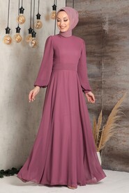 Dark Dusty Rose Hijab Evening Dress 5470KGK - Thumbnail