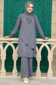 Dark Grey Hijab Double Suit 52301KGR - Thumbnail