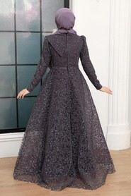 Neva Style - Luxorious Dark Lila Islamic Wedding Dress 22421KLILA - Thumbnail