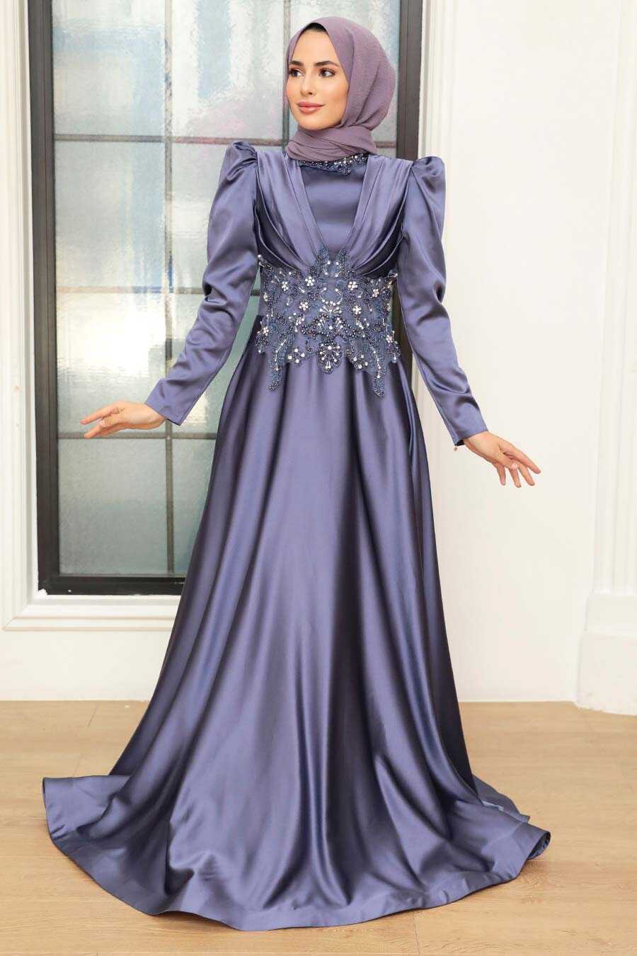 Dark Lila Hijab Evening Dress 22640KLILA