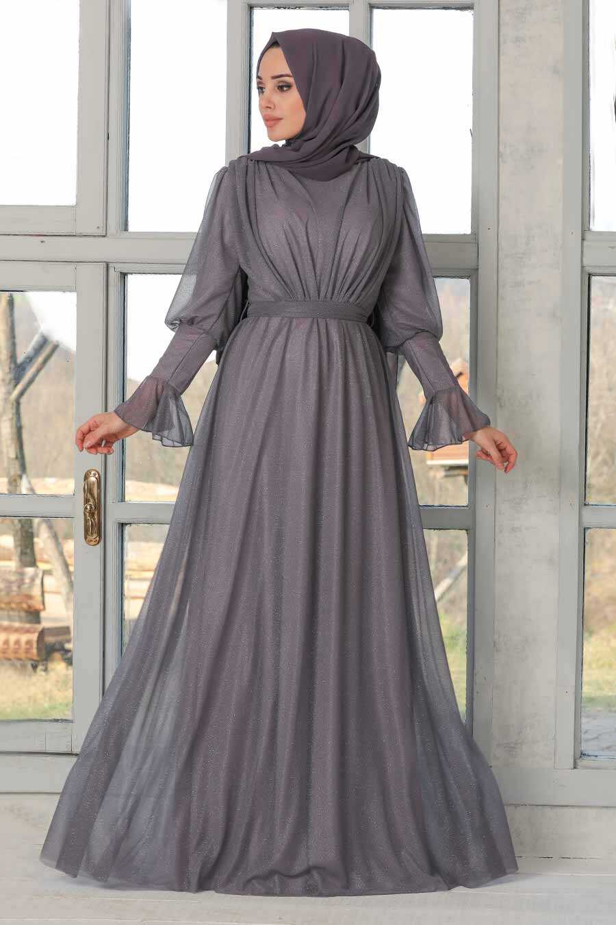 Dark Lila Hijab Evening Dress 5367KLILA