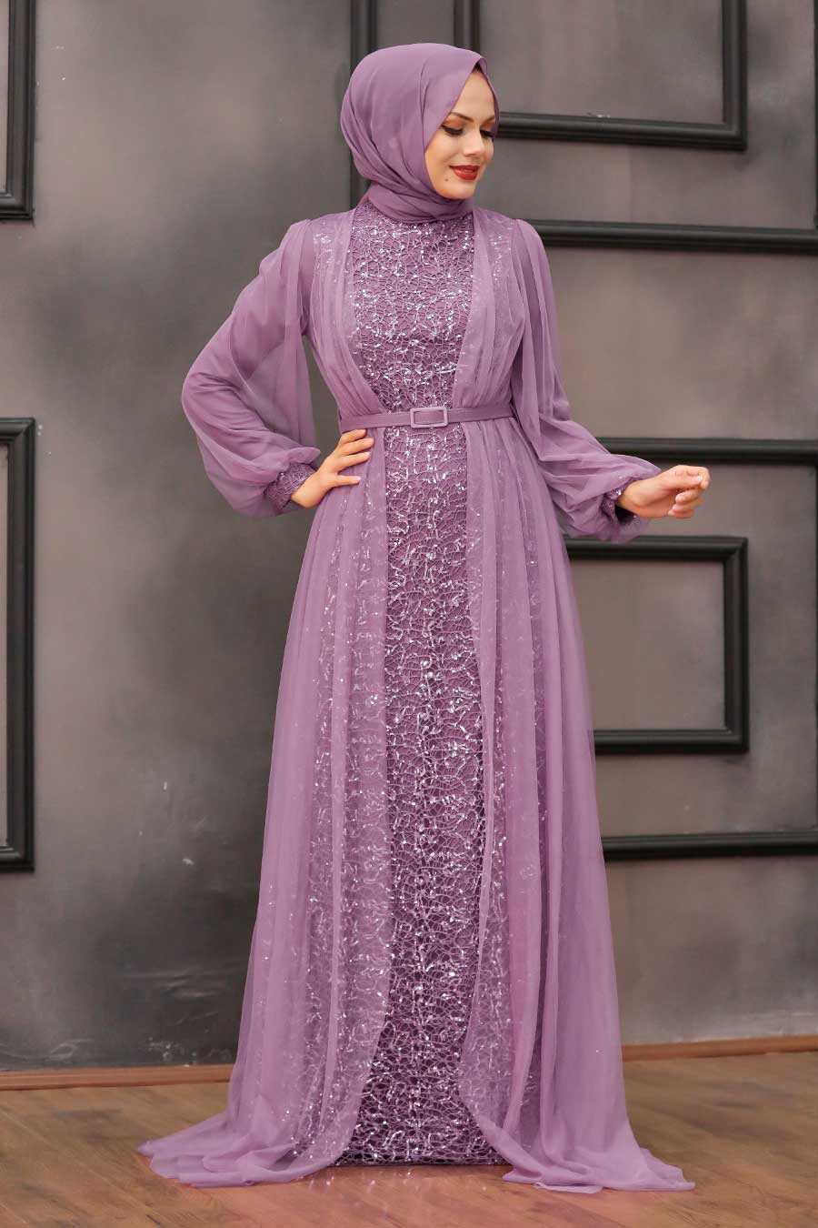 Dark Lila Hijab Evening Dress 5383KLILA