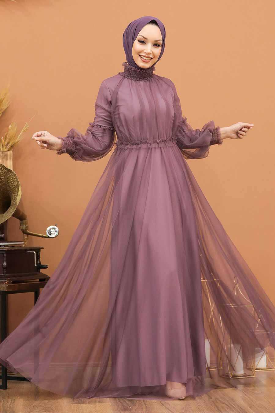 Neva Style - Luxorious Dark Lila Muslim Wedding Gown 5474KLILA