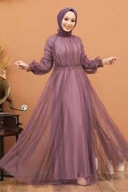 Neva Style - Luxorious Dark Lila Muslim Wedding Gown 5474KLILA - Thumbnail