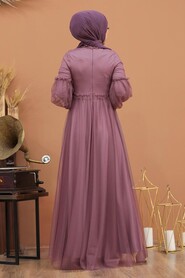 Neva Style - Luxorious Dark Lila Muslim Wedding Gown 5474KLILA - Thumbnail