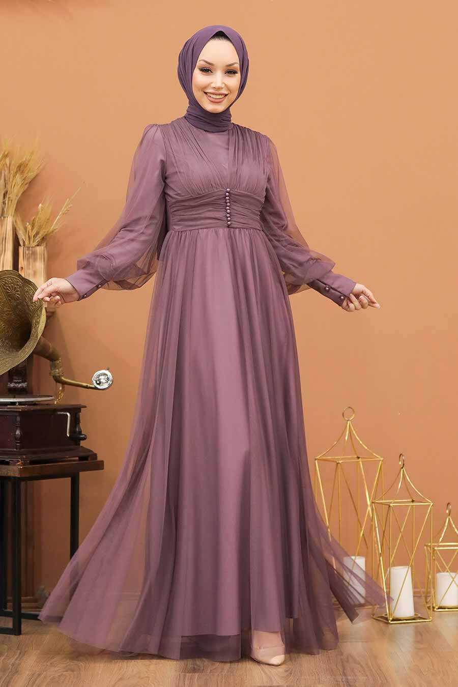 Neva Style - Plus Size Dark Lila Islamic Wedding Gown 5478KLILA