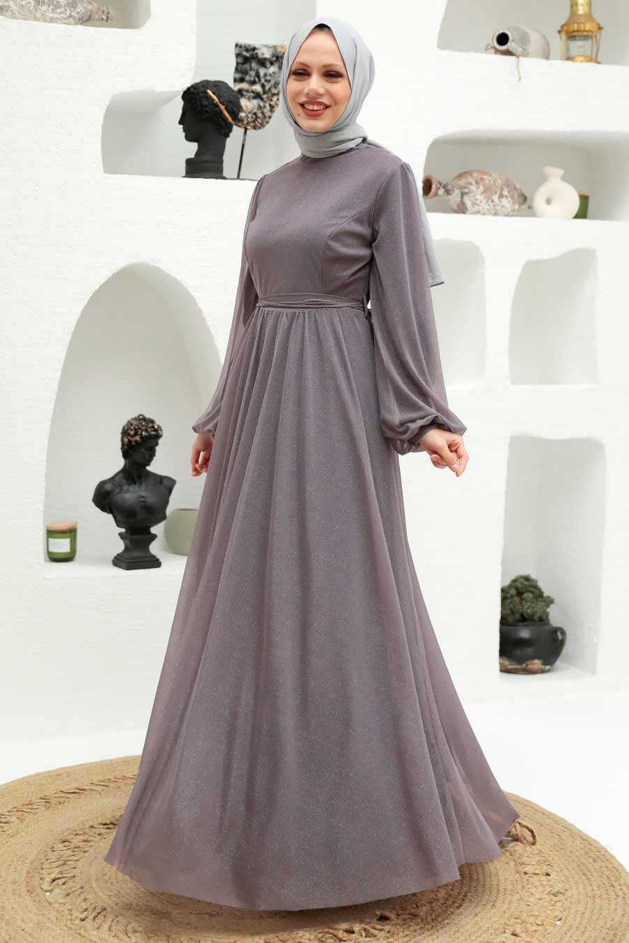 Dark Lila Hijab Evening Dress 55410KLILA