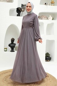 Dark Lila Hijab Evening Dress 55410KLILA - Thumbnail