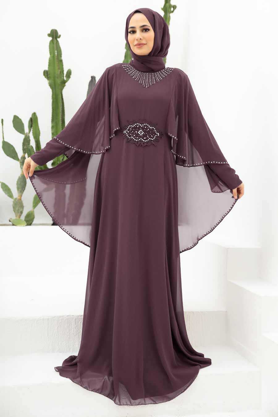 Dark Lila Hijab Evening Dress 91501KLILA