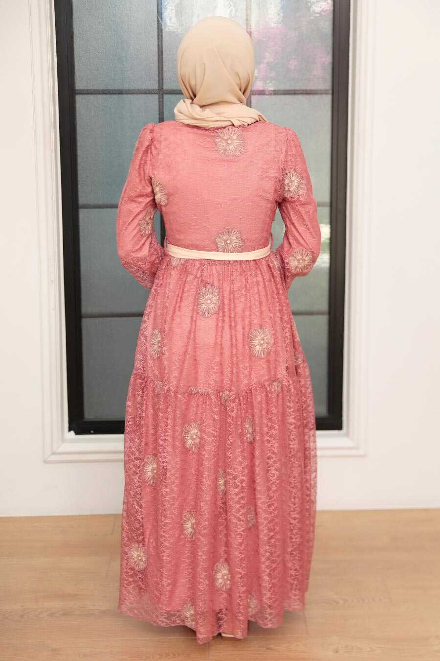 Dark Salmon Pink Hijab Dress 1216KSMN