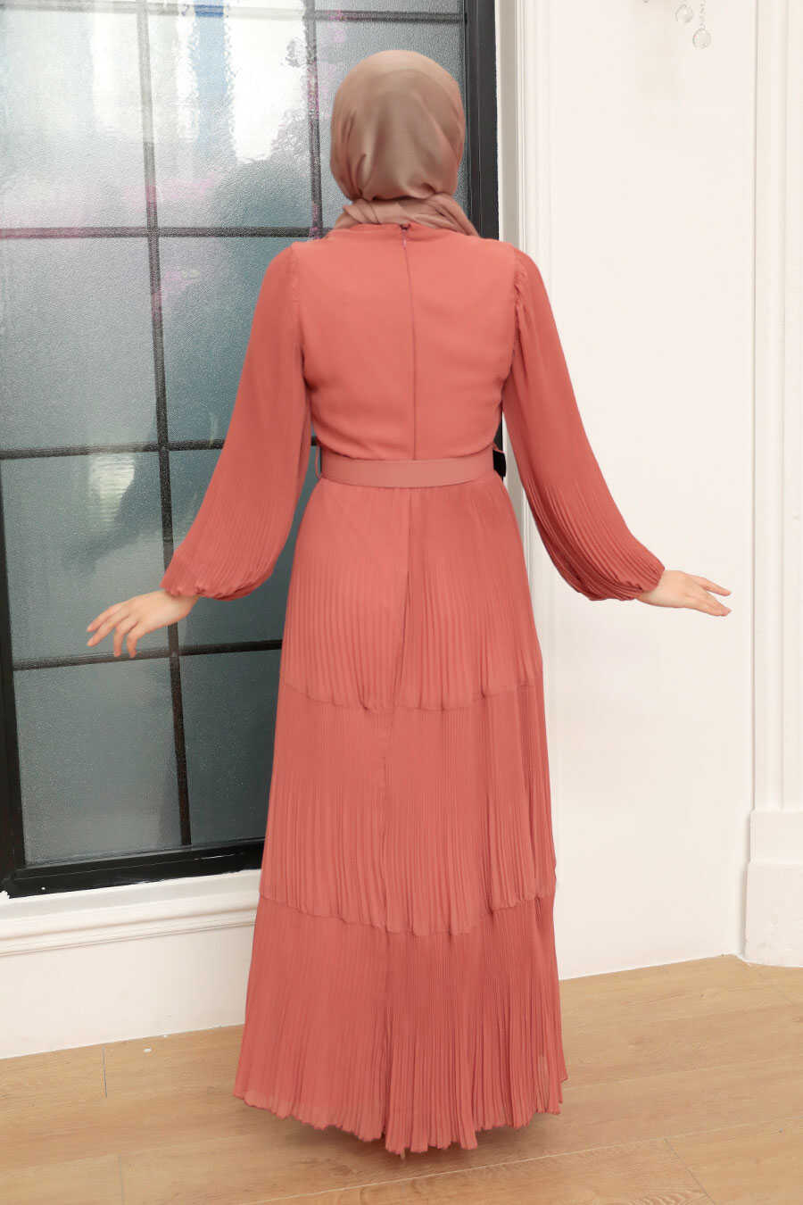 Dark Salmon Pink Hijab Dress 3590KSMN