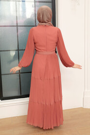 Dark Salmon Pink Hijab Dress 3590KSMN - Thumbnail