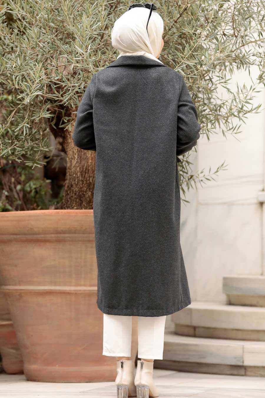 Dark Smoke Color Hijab Coat 56720KFU