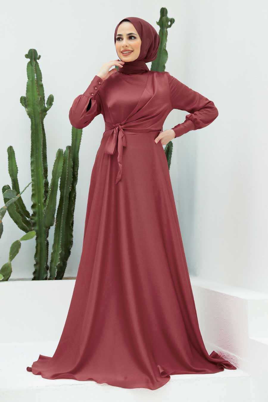 Dark Terra Cotta Hijab Evening Dress 1420KKRMT
