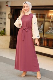 Dusty Rose Hijab Dress 12152GK - Thumbnail