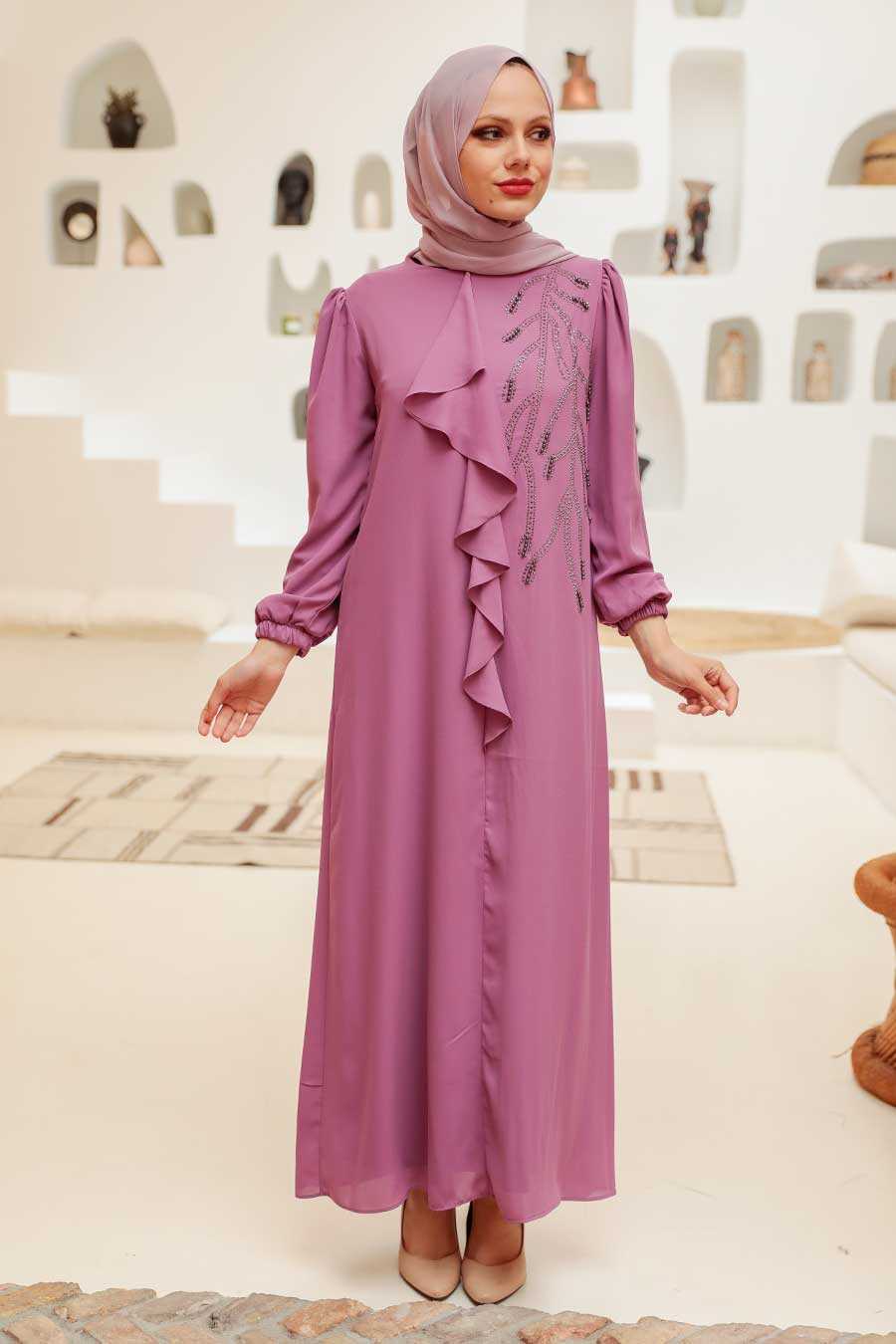 Dusty Rose Hijab Evening Dress 12951GK