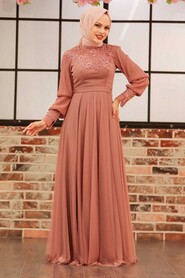 Dusty Rose Hijab Evening Dress 21780GK - Thumbnail