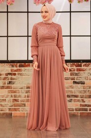 Dusty Rose Hijab Evening Dress 21780GK - Thumbnail