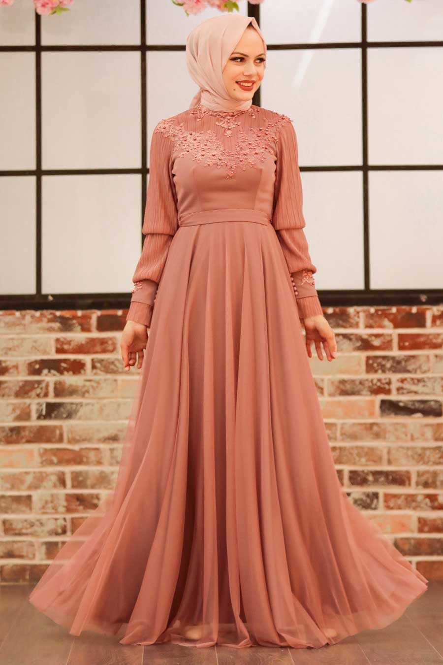 Dusty Rose Hijab Evening Dress 21780GK