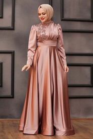 Dusty Rose Hijab Evening Dress 22010GK - Thumbnail