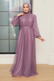 Dusty Rose Hijab Evening Dress 22041GK - Thumbnail