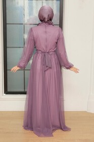 Dusty Rose Hijab Evening Dress 22041GK - Thumbnail