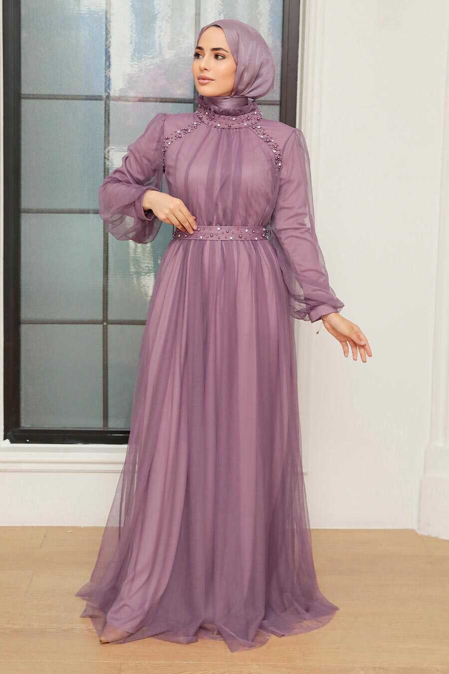 Dusty Rose Hijab Evening Dress 22041GK