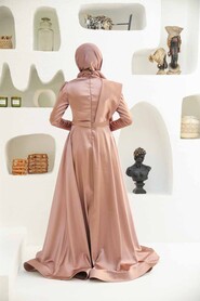 Dusty Rose Hijab Evening Dress 22441GK - Thumbnail
