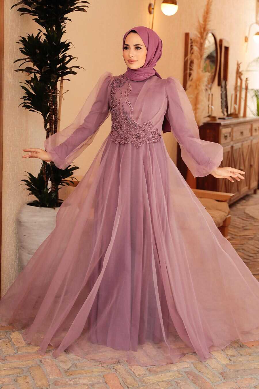 Dusty Rose Hijab Evening Dress 22540GK