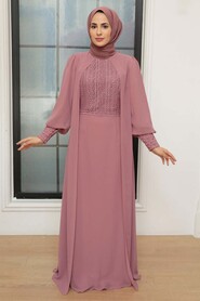 Dusty Rose Hijab Evening Dress 25814GK - Thumbnail