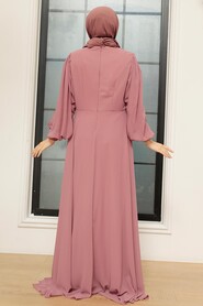 Dusty Rose Hijab Evening Dress 25819GK - Thumbnail
