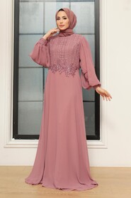 Dusty Rose Hijab Evening Dress 25819GK - Thumbnail