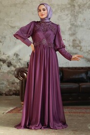 Dusty Rose Hijab Evening Dress 25822GK - Thumbnail