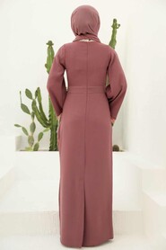 Dusty Rose Hijab Evening Dress 33150GK - Thumbnail