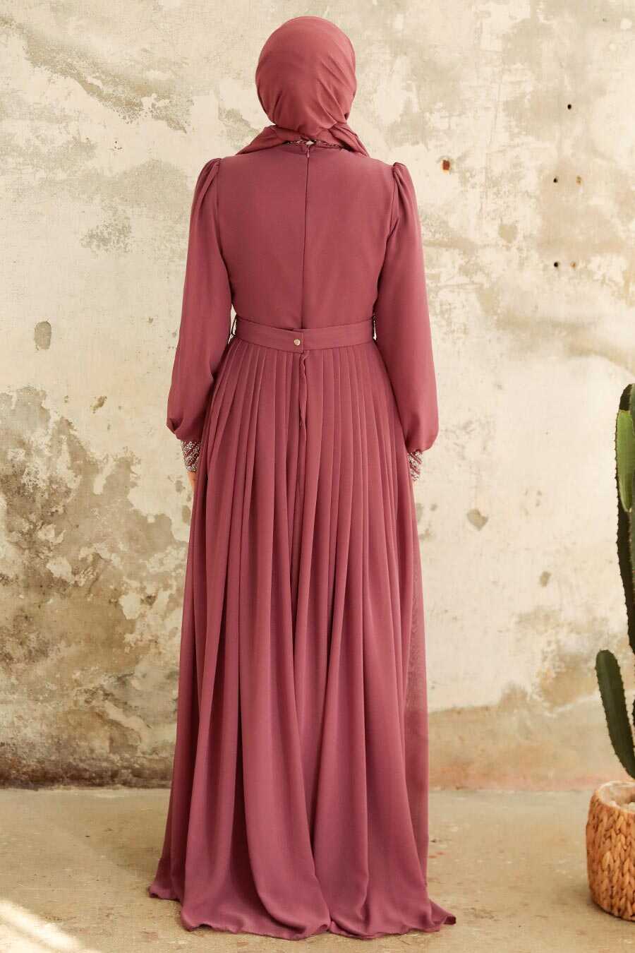 Neva Style - Elegant Dusty Rose Muslim Long Sleeve Dress 3773GK