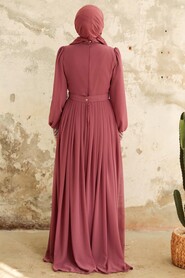 Neva Style - Elegant Dusty Rose Muslim Long Sleeve Dress 3773GK - Thumbnail