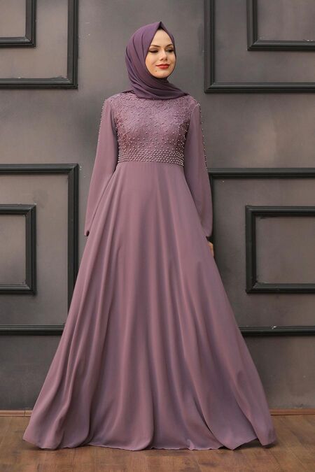 Dusty Rose Hijab Evening Dress 50060GK - Neva-style.com