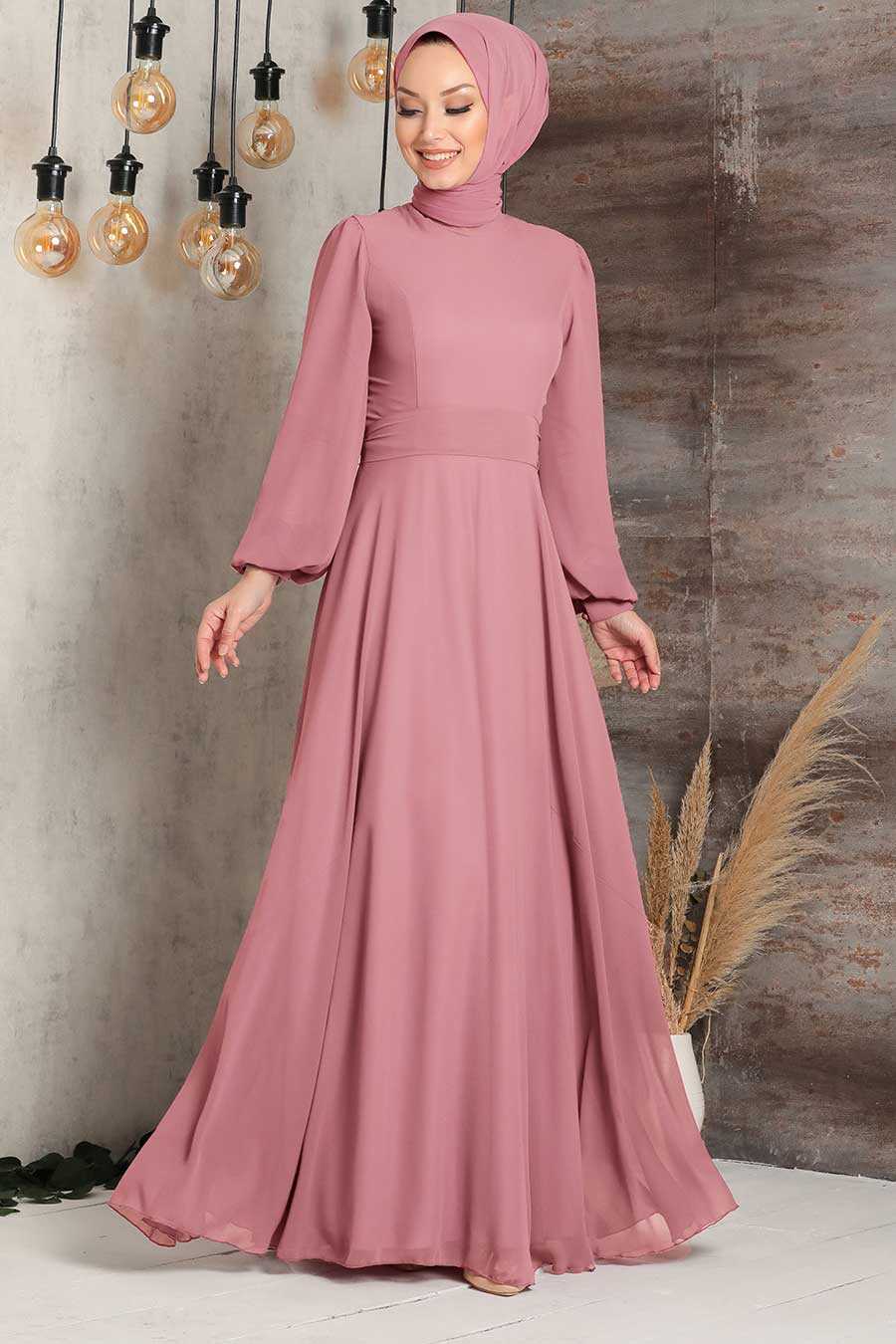 Dusty Rose Hijab Evening Dress 5470GK