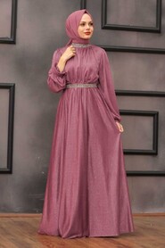 Dusty Rose Hijab Evening Dress 5501GK - Thumbnail