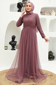 Dusty Rose Hijab Evening Dress 56641GK - Thumbnail