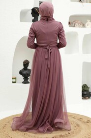 Dusty Rose Hijab Evening Dress 56641GK - Thumbnail